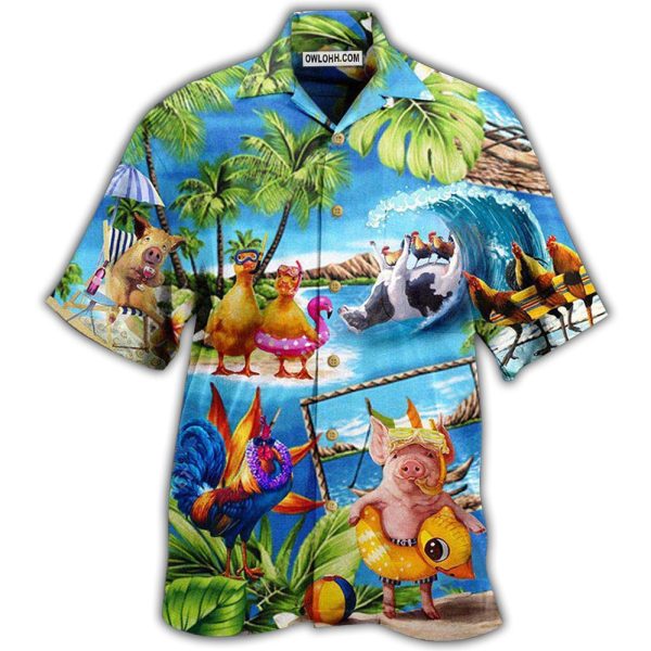Farm Animals Stay Cool Duck Chicken Pig - Hawaiian Shirt Jezsport.com