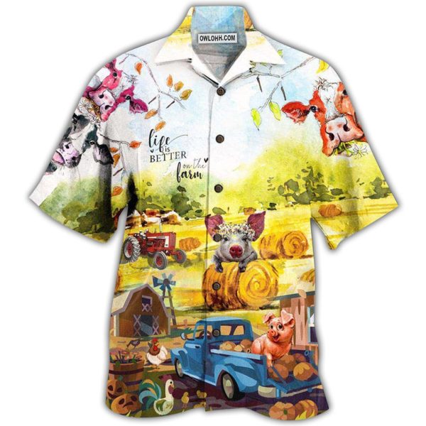 Farm Happy With Cow And Pig - Hawaiian Shirt Jezsport.com