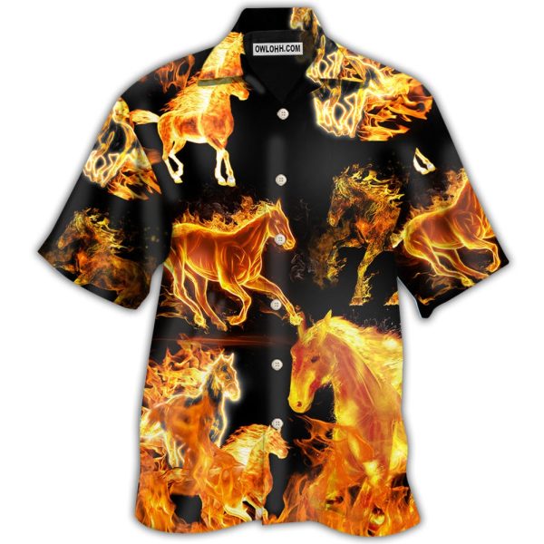 Horse Fire Forse Black Style - Hawaiian Shirt Jezsport.com