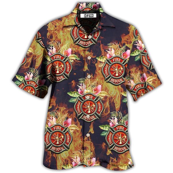 Firefighter Tropical Floral With Fire Style Hawaiian Shirt Jezsport.com