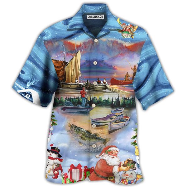 Fishing And Santa Claus Merry Christmas Happy - Hawaiian Shirt Jezsport.com