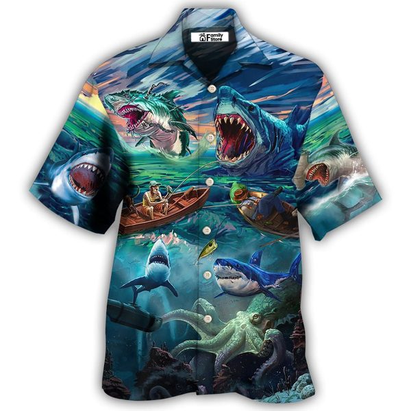 Fishing Shark Crazy Art Style - Hawaiian Shirt Jezsport.com