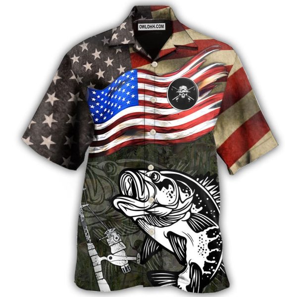 Fishing US Flag Flying Retro Style - Hawaiian Shirt Jezsport.com