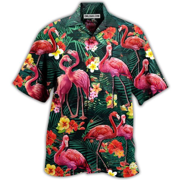 Flamingo Couple Love Flowers - Hawaiian Shirt Jezsport.com