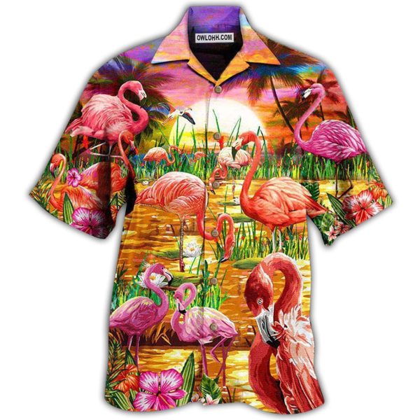 Flamingo Romantic Sunset With Flamingo - Hawaiian Shirt Jezsport.com