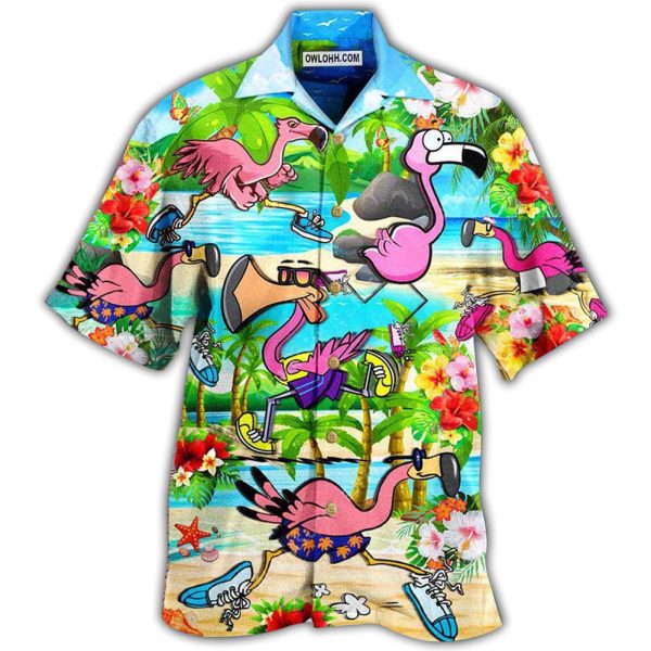 Flamingo The Running Flamingoes - Hawaiian Shirt Jezsport.com