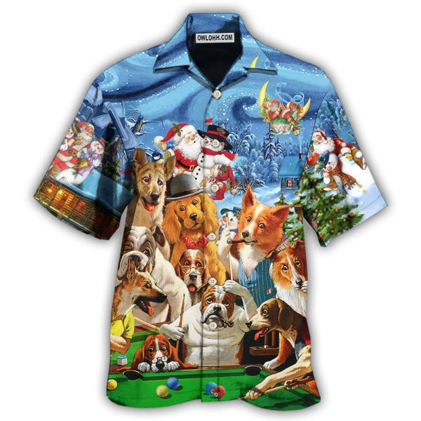 Billiard Vintage Dogs Playing Pool Merry Christmas - Hawaiian Shirt Jezsport.com