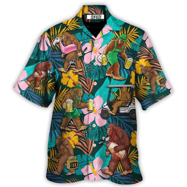 Golf Funny Bigfoot Playing Golf Golf and Beer Tropical Lover - Hawaiian Shirt Jezsport.com