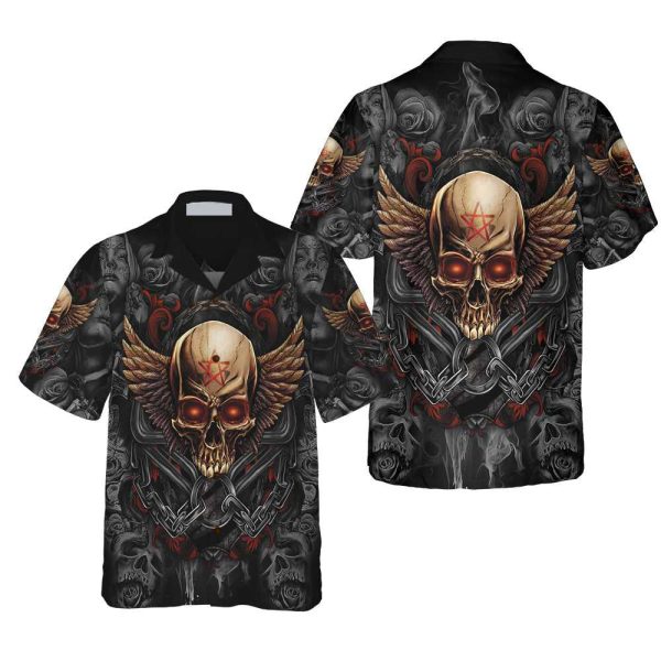 Gothic Skull Biker Pentagrama Skull Goth Hawaiian Shirt Jezsport.com