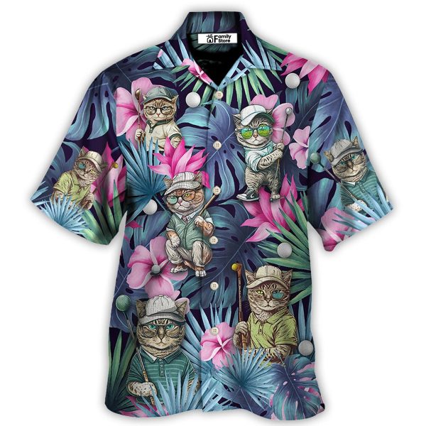 Golf Funny Cat Playing Golf Kiss My Putt Tropical Golf Lover - Hawaiian Shirt Jezsport.com