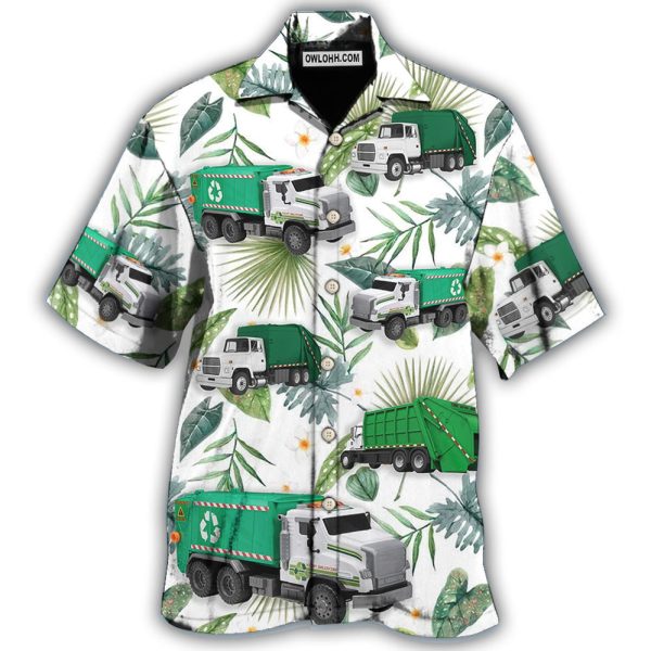 Truck Garbage Truck Tropical Green Leaf - Hawaiian Shirt Jezsport.com