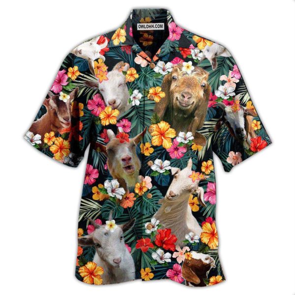 Goat Happy Aloha Flowers - Hawaiian Shirt Jezsport.com