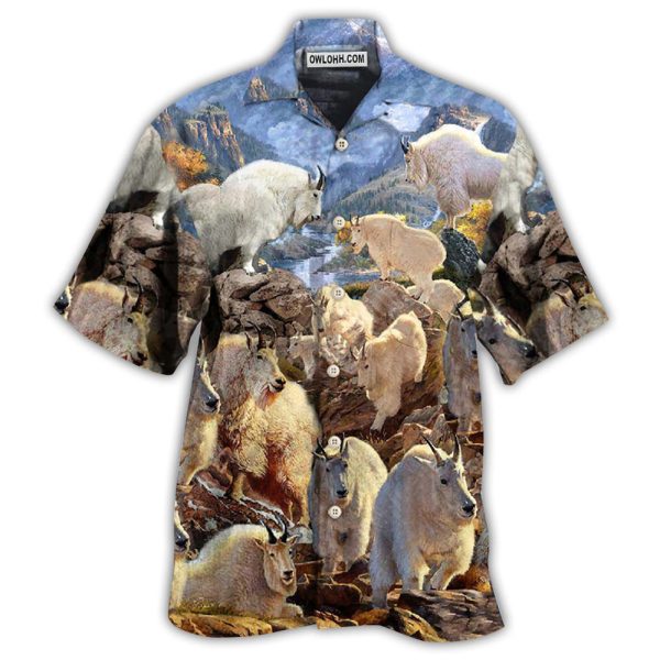 Goat Animals Amazing Moutain Goats With Snow - Hawaiian Shirt Jezsport.com