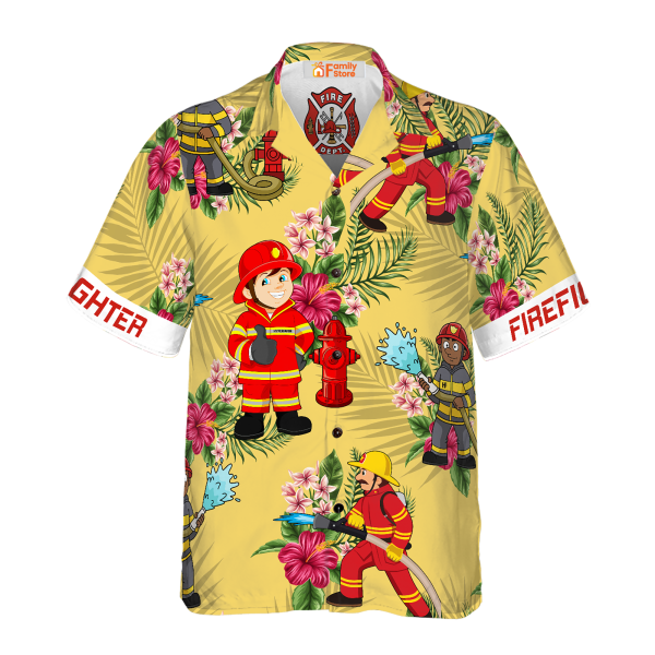 Graphic Proud Cream Tropical Floral Firefighter Hawaiian Shirt Jezsport.com