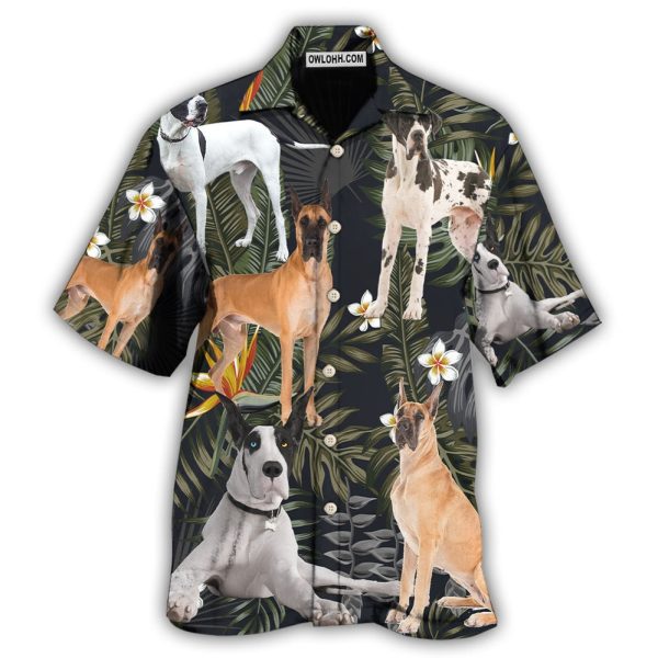 Great Dane Dog Tropical Leaf Black Style - Hawaiian Shirt Jezsport.com