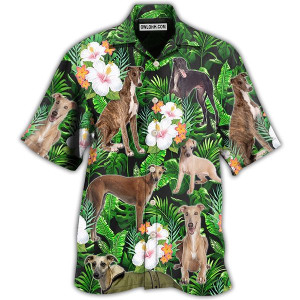 Greyhound Tropical Leaf Lover With Lovely Flower - Hawaiian Shirt Jezsport.com