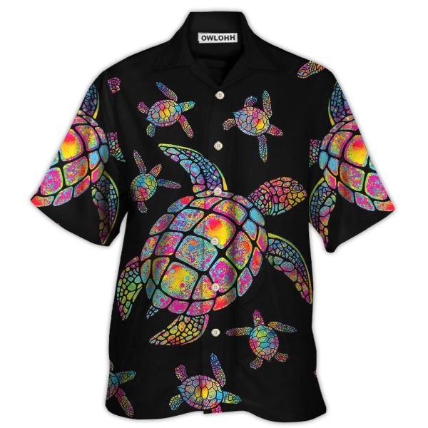 Hippie Turtle Love Ocean Black Style - Hawaiian Shirt Jezsport.com