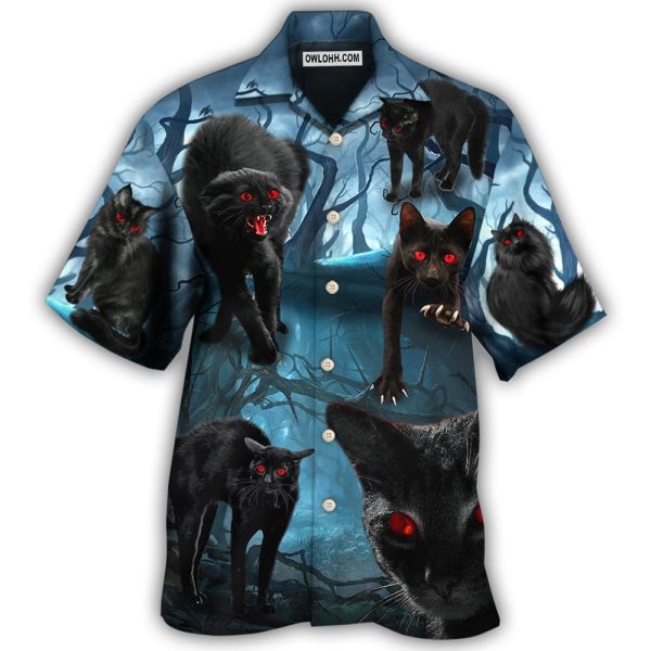 Halloween Black Cat Scary Style - Hawaiian Shirt Jezsport.com