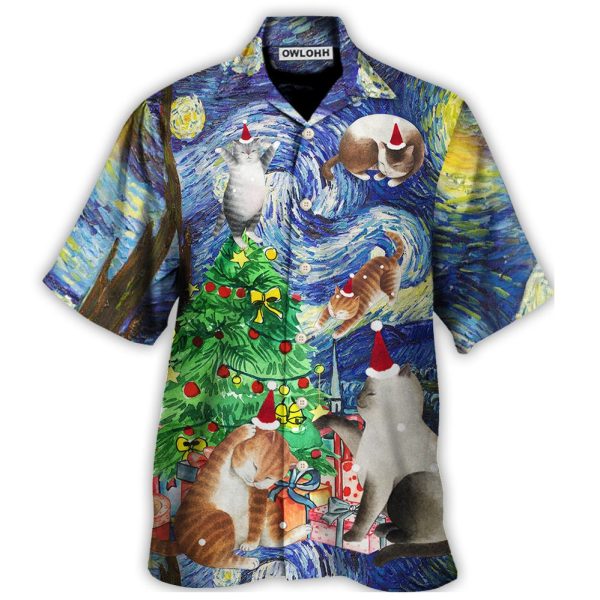 Christmas Cat Playing In Starry Night - Hawaiian Shirt Jezsport.com