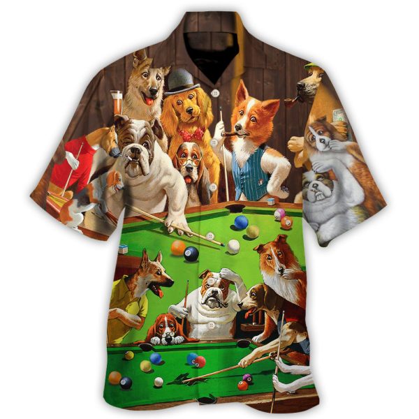 Billiard Dogs Playing Pool - Hawaiian Shirt Jezsport.com