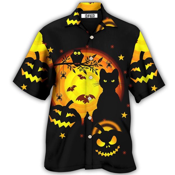 Halloween Awesome Black Cat And Pumpkin - Hawaiian Shirt Jezsport.com