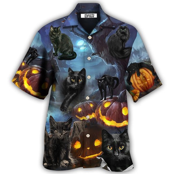 Halloween Black Cat Dark Night Style - Hawaiian Shirt Jezsport.com