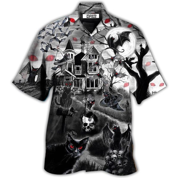 Halloween Black Cat Flying Horror Night Halloween - Hawaiian Shirt Jezsport.com