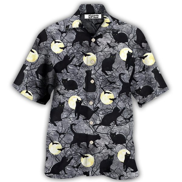 Halloween Black Cat Pattern - Hawaiian Shirt Jezsport.com