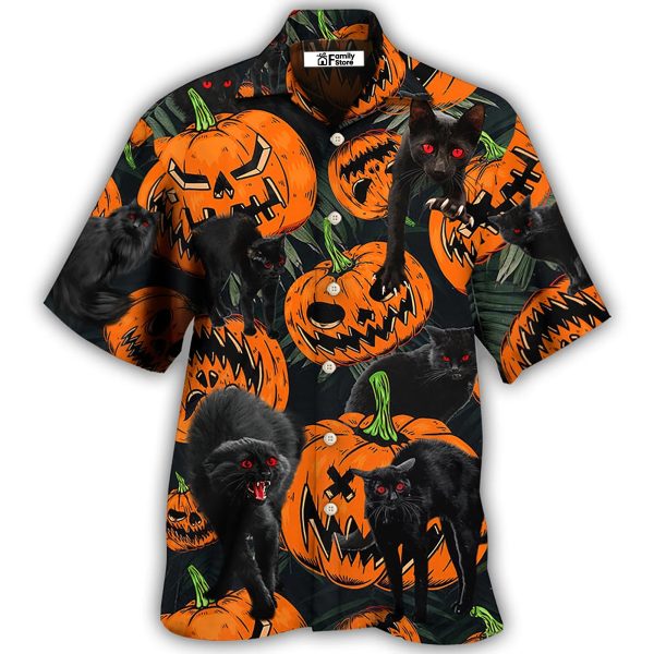 Halloween Black Cat Pumpkin Scary Tropical - Hawaiian Shirt Jezsport.com