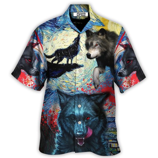 Halloween Black Wolf Crazy Starry Night Blood Art Style - Hawaiian Shirt Jezsport.com