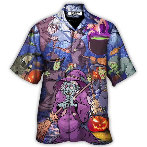 Halloween Funny Witch Pumpkin In The Magic Forest - Hawaiian Shirt Jezsport.com