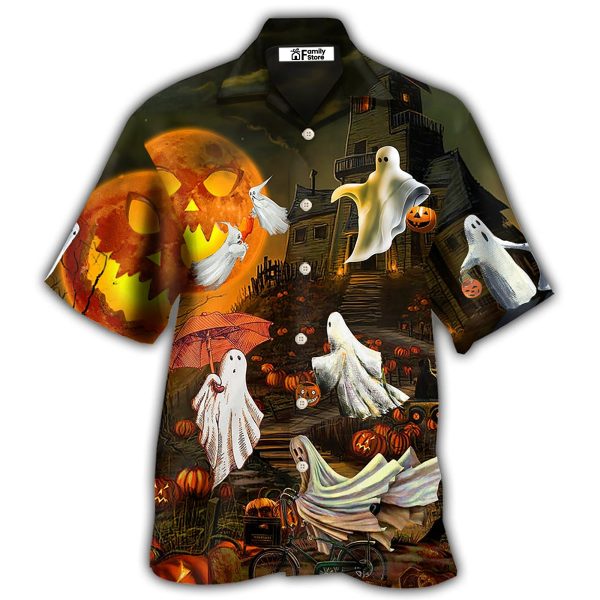 Halloween Ghost Cute With Moon - Hawaiian Shirt Jezsport.com