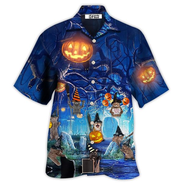 Halloween Night Cat Blue - Hawaiian Shirt Jezsport.com