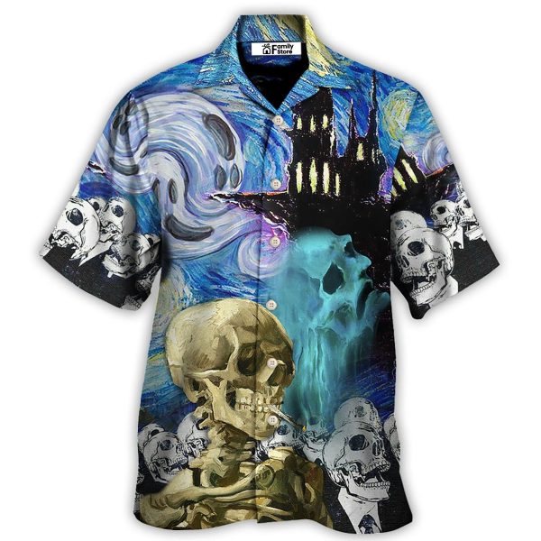 Halloween Skull Smoke Scream Starry Night Funny Boo Art Style - Hawaiian Shirt Jezsport.com