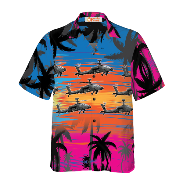 Helicopter Flies Dawn Sky Hawaiian Shirt Jezsport.com