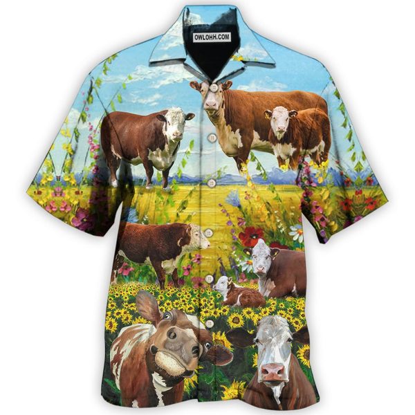 Cow Hereford Cow Landscape Style - Hawaiian Shirt Jezsport.com