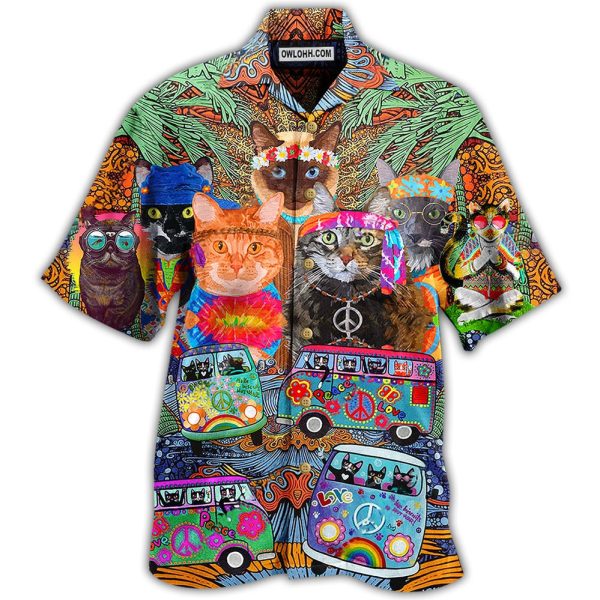 Hippie Cats Peace Love Life Color - Hawaiian Shirt Jezsport.com