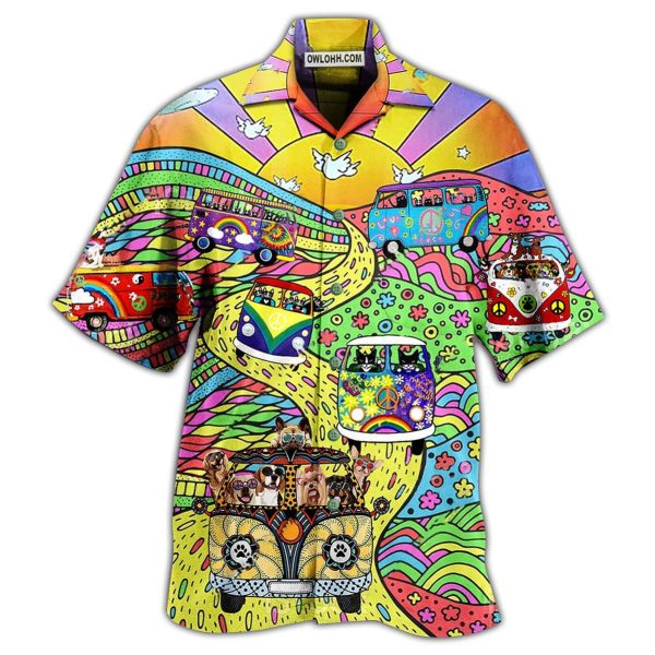 Hippie Dogs And Cats Bus - Hawaiian Shirt Jezsport.com