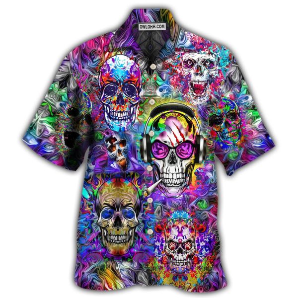 Hippie Skull Colorful Flowers - Hawaiian Shirt Jezsport.com