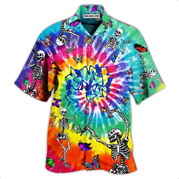 Hippie Skull Dancing With Butterfly Funny - Hawaiian Shirt Jezsport.com