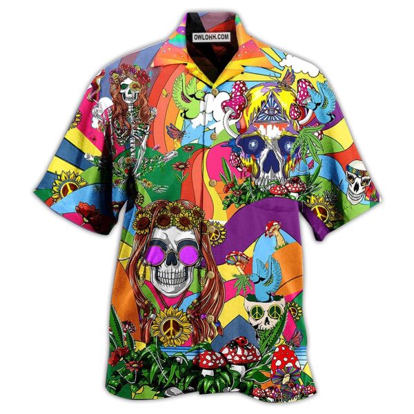 Hippie Skull Peace Life Color So Funny - Hawaiian Shirt Jezsport.com