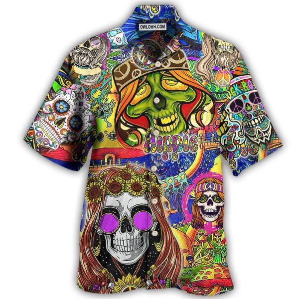 Hippie Skull Rock And Roll - Hawaiian Shirt Jezsport.com