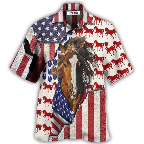 Horse Patriotic Horse American Flag - Hawaiian Shirt Jezsport.com