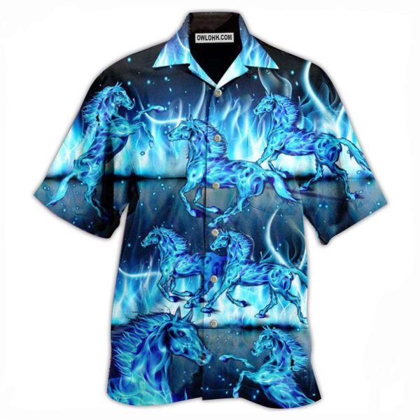 Horse Burning Blue - Hawaiian Shirt Jezsport.com