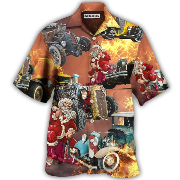 Hot Rod Santa's Hot Rod Is On Fire - Hawaiian Shirt Jezsport.com