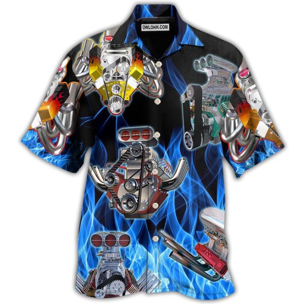 Hot Rod Blue Flame In Black Background - Hawaiian Shirt Jezsport.com