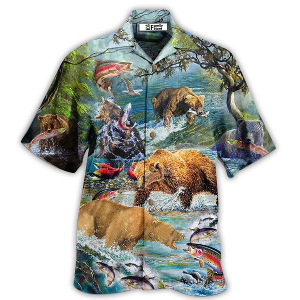 Hunting Animals Amazing Salmon Hunting With Bear - Hawaiian Shirt Jezsport.com