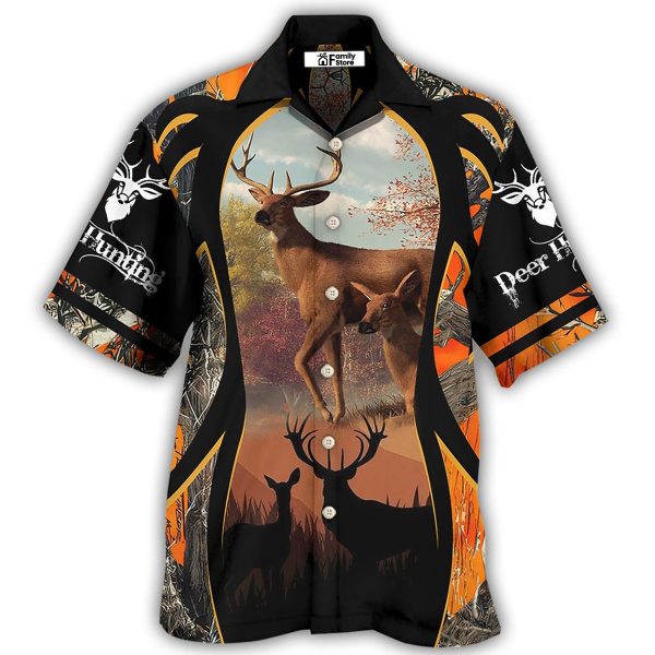 Hunting Deer Orange Camo Background - Hawaiian Shirt Jezsport.com