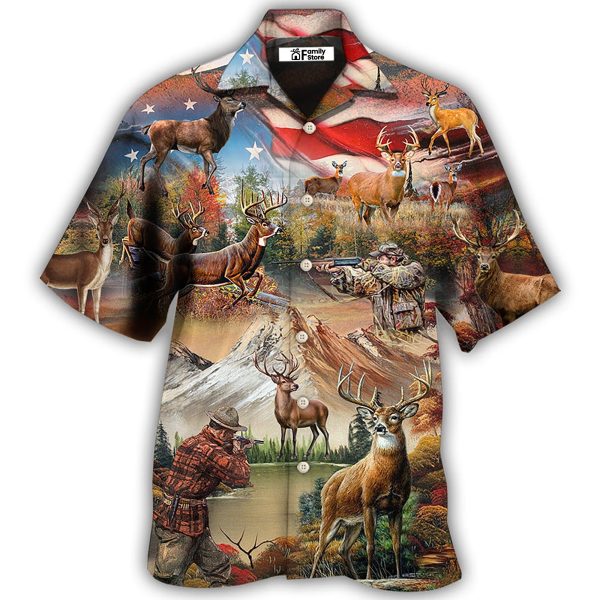 Hunting Independence Day Deer American Flag - Hawaiian Shirt Jezsport.com