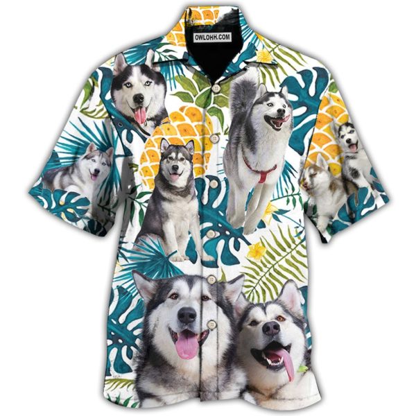 Husky Funny Husky Tropical Leaf - Hawaiian Shirt Jezsport.com